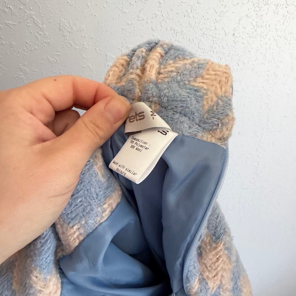 Storets Lori Houndstooth 2 Piece Set Sky Blue Pink Wool Cardigan Skirt Womens M - Picture 10 of 10